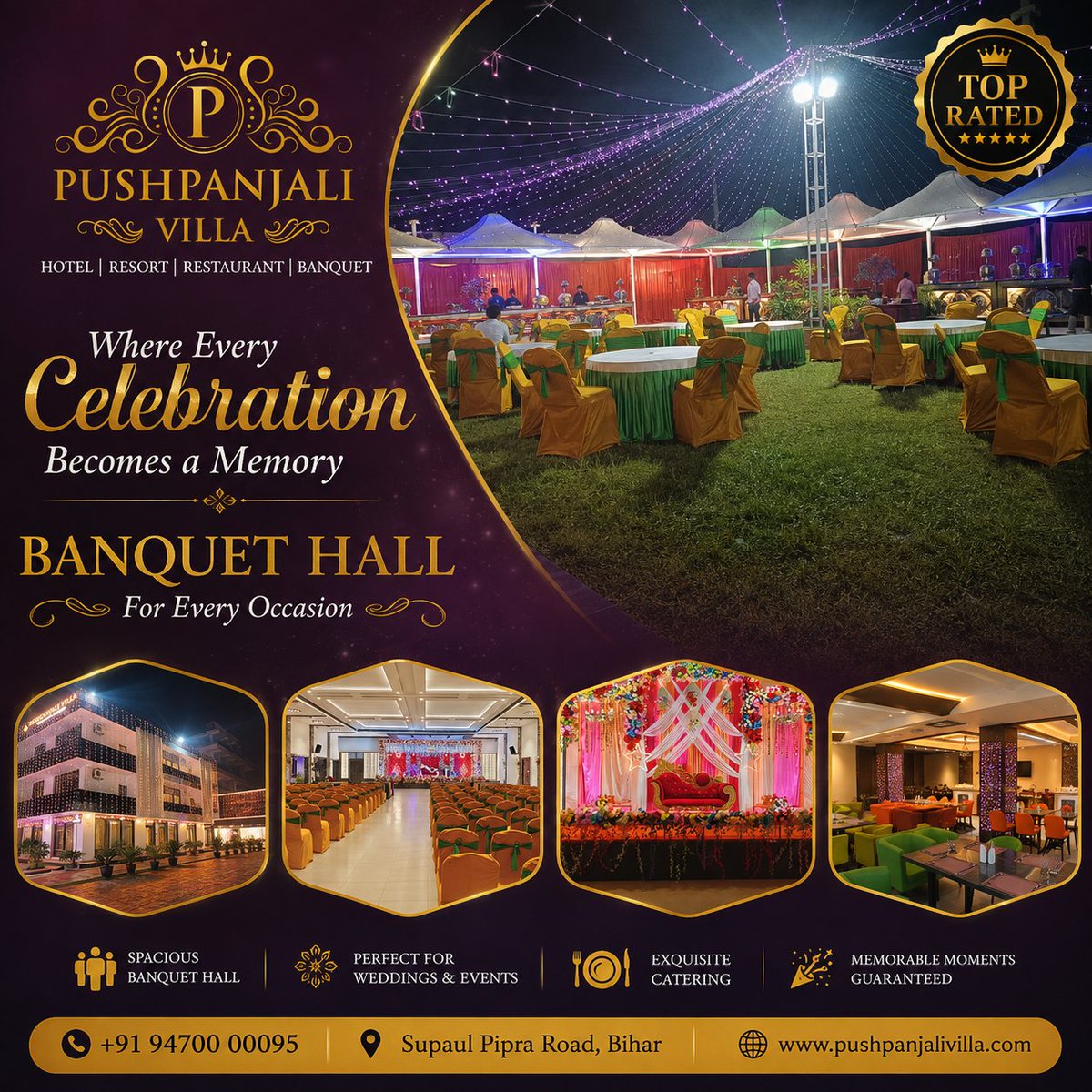 Pushpanjalivila's tweet photo. ✨ 🎉From weddings to family functions and corporate events, our premium banquet hall, delicious catering, and exceptional hospitality create memories that last a lifetime.

📍 Supaul, Bihar | 📞 +91 94700 00095

#PushpanjaliVilla #BanquetHall #WeddingVenue #Supaul #Events https://t.co/kL0ZSuY2uz
