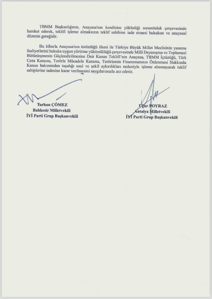 iyipartitbmm's tweet photo. Milli Dayanışma ve Toplumsal Bütünleşmenin Güçlendirilmesine Dair Kanun Teklifi adıyla duyurulan kanun teklifinin iade edilmesine dair dilekçemiz TBMM Başkanlığına gönderilmiştir. 

Türk milletinin dikkatine sunarız. https://t.co/ZIlGIRpHt2