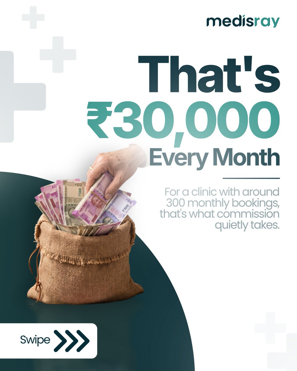 MedisRay's tweet photo. Your clinic could be losing money every day without you seeing it.

How much is quietly being deducted before it reaches your account?

Swipe to find out and discover how to keep every rupee your clinic earns. https://t.co/C741XdL2Ih