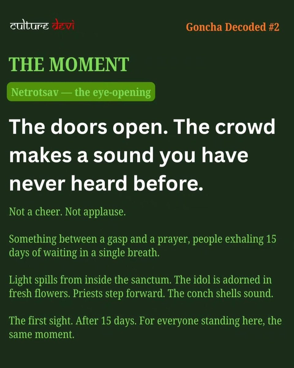 CultureDevi's tweet photo. When the doors open, the crowd makes a sound you have never heard before.
A cheer. A gasp. A prayer.
Fifteen days of waiting, exhaled in a single breath.
#bastar #goncha https://t.co/KW9WGW76e8