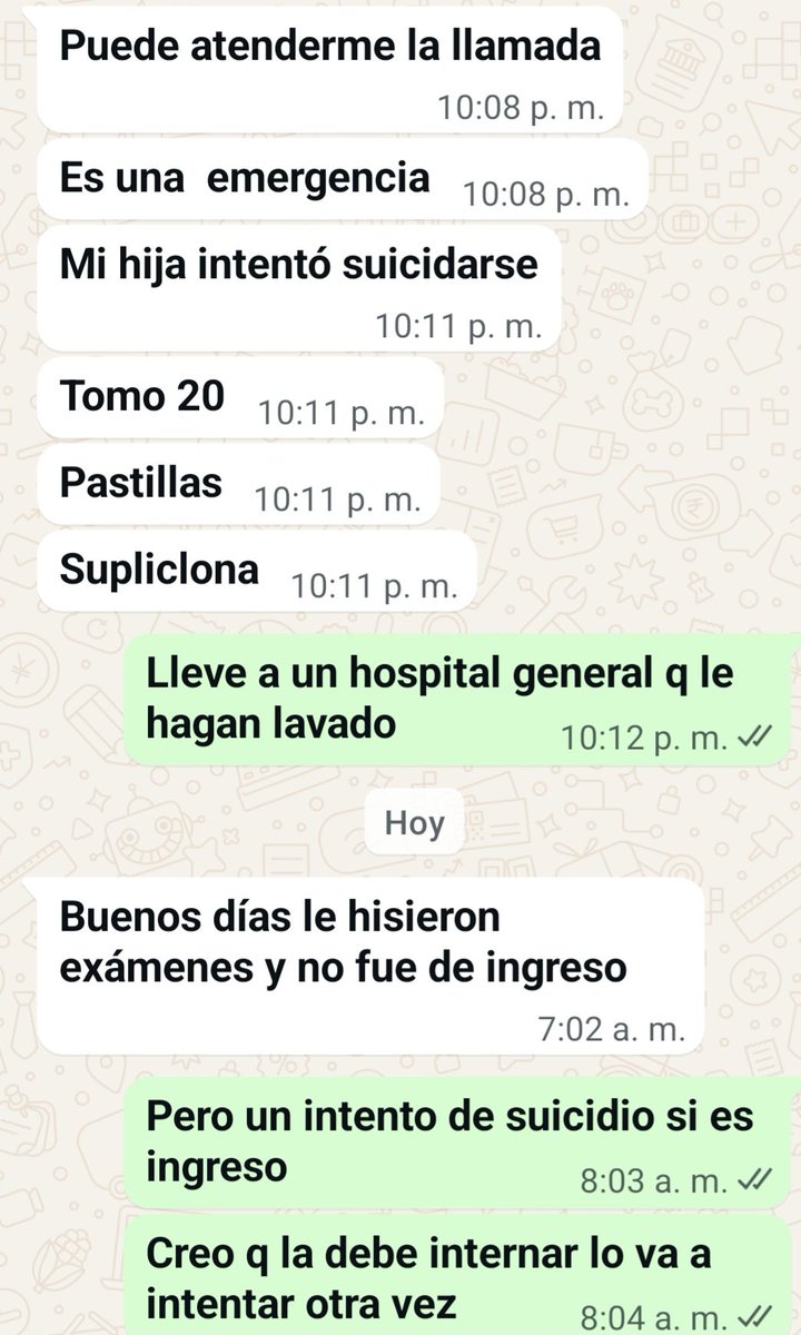 JulietaSagnay's tweet photo. Colegas es negligencia! 
@Salud_Ec
@AsambleaEcuador
Ante esta situación, solicité que sea trasladada de inmediato al servicio de Emergencia de un hospital. 

Pero existe desconocimiento y un vacío legal con adolescentes de 15 a 17 años .

Los hospitales pediátricos solo atienden hasta los 14 y los generales desde los 18 años 

Además del desconocimiento MEDICO , si se confirma o existe la sospecha de una planificación,  o intento de suicidio, la atención no puede limitarse a un lavado gástrico, estabilización médica y alta domiciliaria.

Desde la psiquiatría,  constituye una urgencia psiquiátrica y un marcador de alto riesgo de nuevas conductas suicidas, especialmente durante los días y semanas posteriores al evento. 

La evaluación debe incluir el análisis del riesgo suicida, la presencia de trastornos mentales, consumo de sustancias, factores familiares y sociales, así como la capacidad de contención del entorno y mínimo observación e interconsulta a Psiquiatría.  

Desde el punto de vista médico-legal, un alta sin una adecuada valoración psiquiátrica y sin garantizar la continuidad del tratamiento puede representar una desviación del estándar de atención, con potenciales implicaciones de responsabilidad profesional LEGAL  si ocurre una nueva tentativa o un desenlace fatal.

Si el establecimiento no cuenta con Psiquiatría, realizar la referencia inmediata a un hospital de especialidad, asegurando la continuidad asistencial y dejando constancia documentada de la evaluación, las decisiones clínicas y el plan de manejo.

En adolescentes, cada intento de suicidio debe considerarse un riesgo vital hasta demostrar lo contrario. 

La prioridad no es únicamente salvar la vida en ese momento, sino prevenir el siguiente intento. 

Dejo constancia documentada de la negligencia y la falta de formación en atención primaria y urgencias psiquiátricas.
