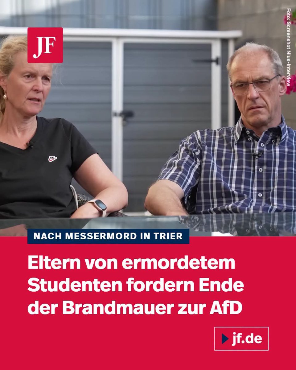 Der_Werlhof's tweet photo. Die Eltern (CDU) des ermordeten Marius rufen zum parteiübergreifenden Kampf gegen Gewalt durch Einwanderer auf.
Ebenso fordern sie ein Ende der Brandmauer zur AfD.

Es ist wohl tatsächlich so, dass erst was "in den eigenen Reihen" passieren muss, damit Bewegung ins Spiel kommt.

Die Forderung finde ich richtig. Jedoch ist es schade, dass erst sowas passieren muss.
Ohne den Mord, hätten sie wahrscheinlich den vorherrschenden Kurs weiter mitgetragen.