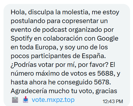 ugemitch's tweet photo. si les llegá un mensaje para votar a alguien en un concurso de spotify como el que pongo abajo no entren, todos los hackeos fueron por ahí
#CSITWITTER https://t.co/0rHbv6e2Xz