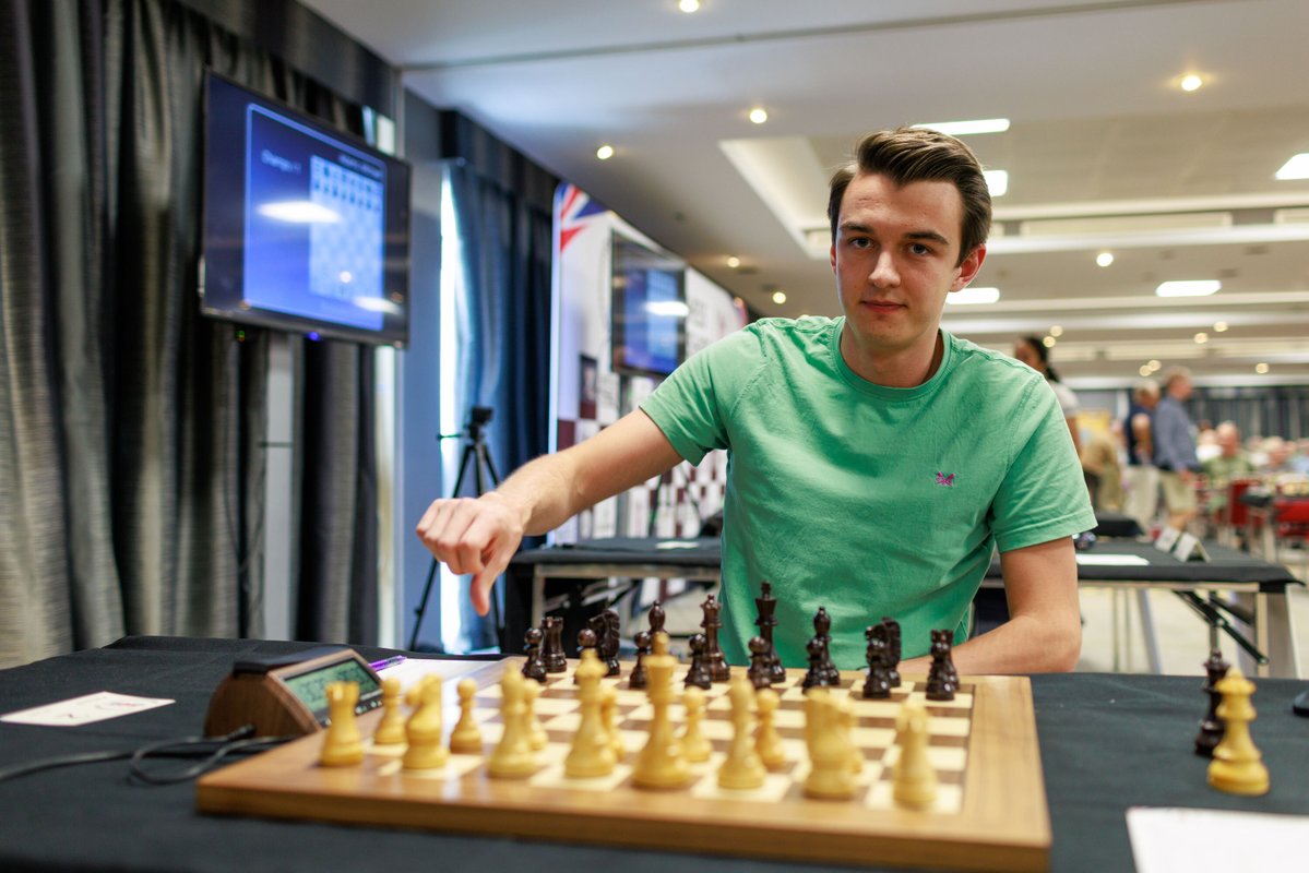 ecfchess's tweet photo. ♟️ Round 5 is almost here!
After defeating GM Michael Adams yesterday, IM Svyatoslav Bazakutsa leads the British Championship on 4/4.

The win also marked Michael Adams' first defeat in a classical British Championship game (excluding play-offs) since 1988. https://t.co/auT3NVL5l3