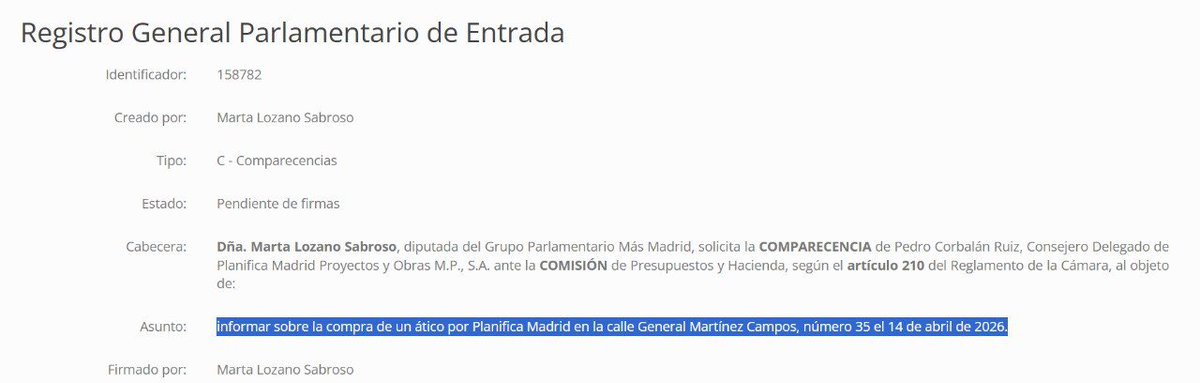 MartaLSabroso's tweet photo. ‼️Solicitamos la comparecencia de Pedro Corbalán, Cons. Delegado de Madrid  Planifica, para que rinda cuentas sobre la compra del ático a Ayuso a cargo del bolsillo de los madrileños.

De paso, le preguntaremos por qué incumple la ley de transparencia.

A ver qué mentiras cuenta https://t.co/j8HCkBJHgY