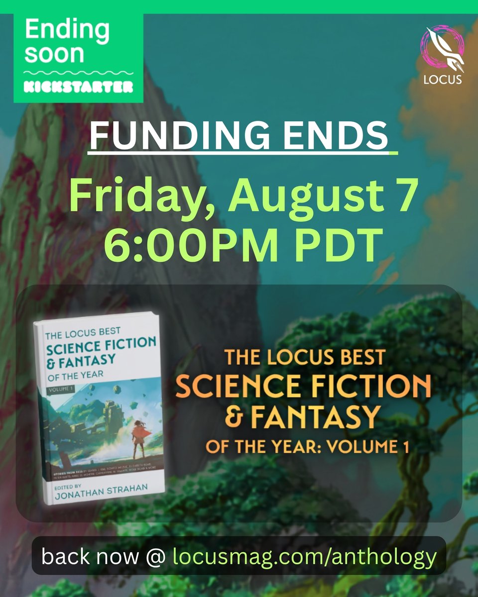 locusmag's tweet photo. Our next goal will get us a variant hardcover design from award-winning artist #JohnPicacio , and our DREAM GOAL allows us to double pay to all the authors! WE ARE RACING THE CLOCK!
Back now for instant digital rewards at https://t.co/2fkOzREJIT by Aug 7 to claim your copy! https://t.co/nnJX29k9My