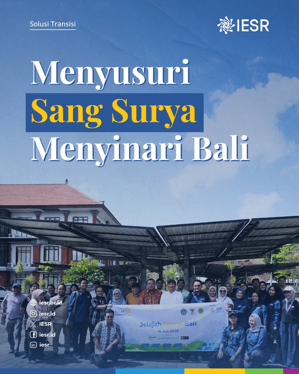IESR's tweet photo. Sobat Essentials, yuk jalan-jalan dulu di Bali! 🏝

Jelajah Energi Bali yang dilakukan IESR berkolaborasi dengan @dewanenergi @PerekonomianRI pada 16 Juli 2026 membawa kita untuk mengunjungi 3 tempat di Bali yang telah memanfaatkan tenaga surya menggunakan #PLTS, yaitu di ⬇️⬇️⬇️ https://t.co/WAB7Yxwjdv