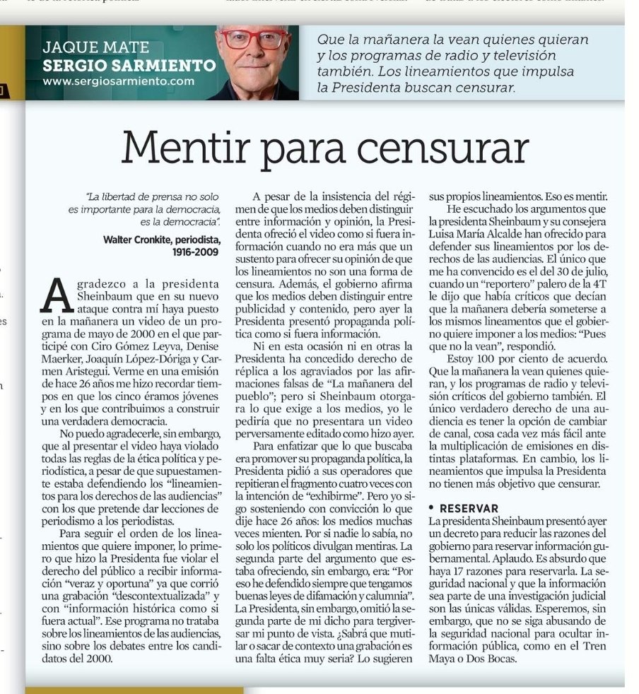 Melissa_Bely's tweet photo. ¡ Se va a enojar doña Florinda !

Ya la respondió Sergio Sarmiento.
@SergioSarmiento 

Y aunque lo niegue.

¡ Si es censura !

👇 https://t.co/J8NBgJ0i1e