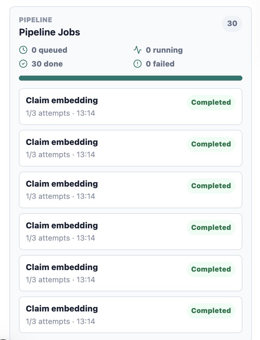 0xrahulk's tweet photo. made some good progress on knowledgeOS today.

the first end-to-end workflow is finally working.

you can now paste a markdown document, extract concepts and claims with citations, and search the knowledge semantically.

i also spent a lot of time making the ingestion pipeline more reliable with better job tracking, retries, and visibility into every stage.