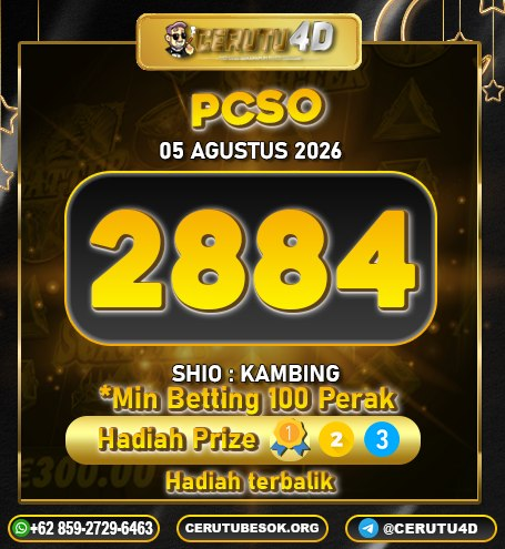 Cerutu4D_r3sult's tweet photo. RESULT
PASARAN : PCSO
TANGGAL : 05 AGUSTUS 2026
RESULT : 2884 !!!
SHIO : KAMBING
#cerutu4d #resultpcso #resultterpercaya #resulttogel #keluarantogel #angkatogel https://t.co/seFADRX0jQ