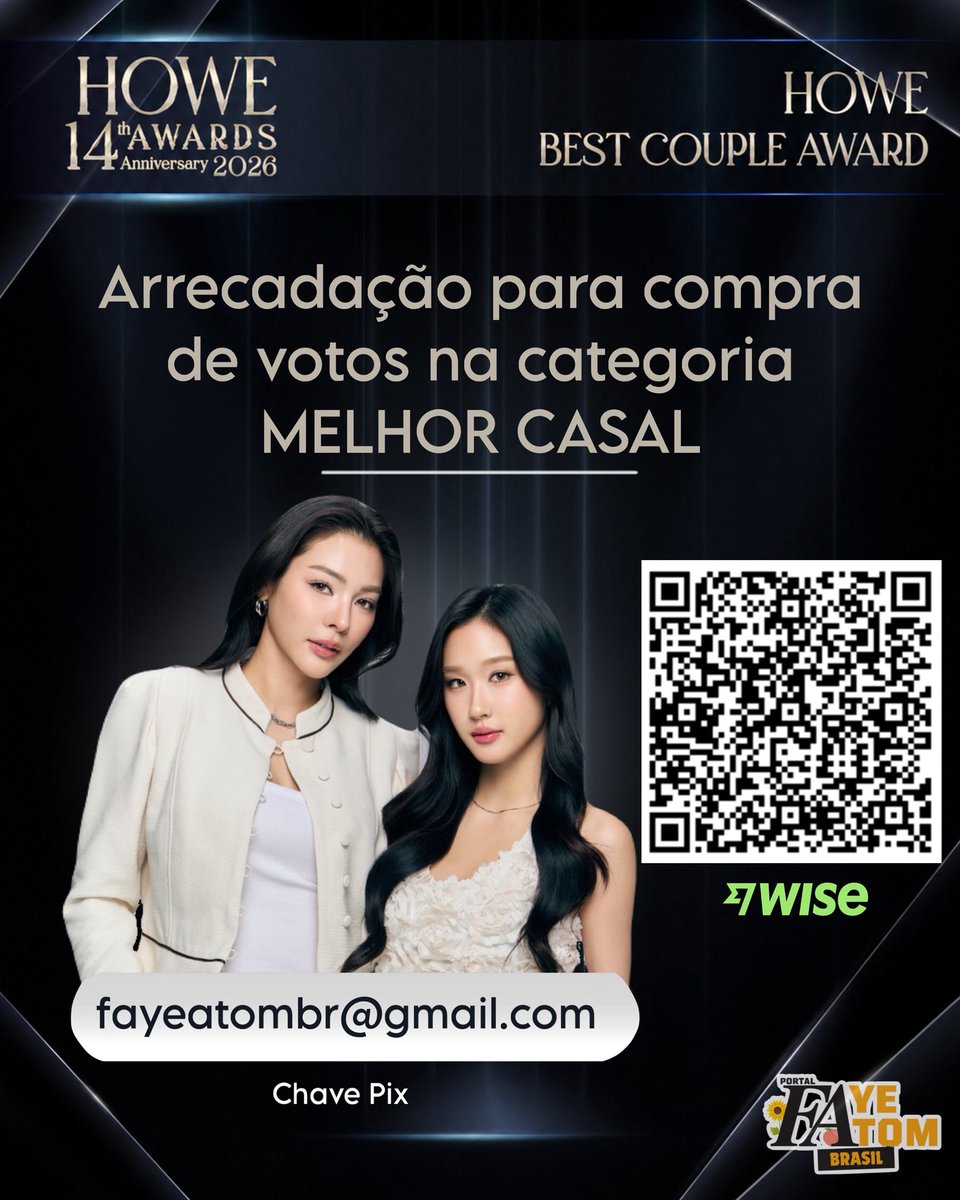 fayeatombr's tweet photo. ‼️ RETA FINAL ‼️

Apoie FayeAtom e vamos presenteá-las com mais um prêmio! 🏆

📍PIX: fayeatombr@gmail.com

Sua colaboração fará toda a diferença! Cada valor arrecadado será convertido em votos.

Qualquer quantia é bem-vinda. Doe o valor que puder! 💛

🚨 Após o encerramento das votações, faremos a prestação de contas.

#FayeAtom #FayePeraya #AtomPariya