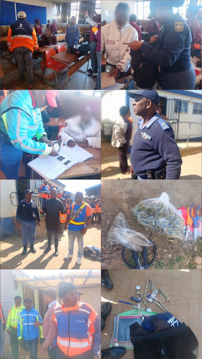 SAPoliceService's tweet photo. #sapsGP [PROVINCIAL SCHOOL SEARCH OPERATION]

On Tuesday, 4 August 2026, the #SAPS, under the Orange Farms Policing Precinct, conducted a School Search and Seizure Operation aimed at ensuring the safety and security of learners and educators.

The operation was supported by Gauteng MEC for Education, Sport, Arts, Culture and Recreation, Mr Lebogang Maile, the Sedibeng District Social #CrimePrevention Coordinators, the Gauteng Provincial Traffic Police, Gauteng Crime Prevention Wardens, Community in Blue, CPF Community Patrollers, and private security companies.

The operation forms part of ongoing efforts to combat the possession of dangerous weapons, substance abuse, gangsterism, and other criminal activities within schools.

During the operation, two suspects were arrested after they were found in possession of crystal methamphetamine.

Police also confiscated various prohibited items, including dagga, sharp instruments, scissors, cigarettes, table forks, and matches.

The Orange Farms Station Commander, Brigadier Mashole Manamela, commended all law enforcement agencies and stakeholders involved for the successful confiscation of the contraband. 

The Brigadier further appealed to members of the community to report any suspicious or criminal activities taking place in and around schools to the police, emphasising that community cooperation is essential in creating safe learning environments.

The Brigadier urged the communities to take an active stand against substance abuse, violence in schools, school vandalism and illegal initiation schools to the police station landline (011) 213 8023/8025 or Cellphone no 071 675 7234 or #CrimeStop on 08600 10111 or use #MySAPSApp.

#SaferSchools #AwarenessCampaign ST