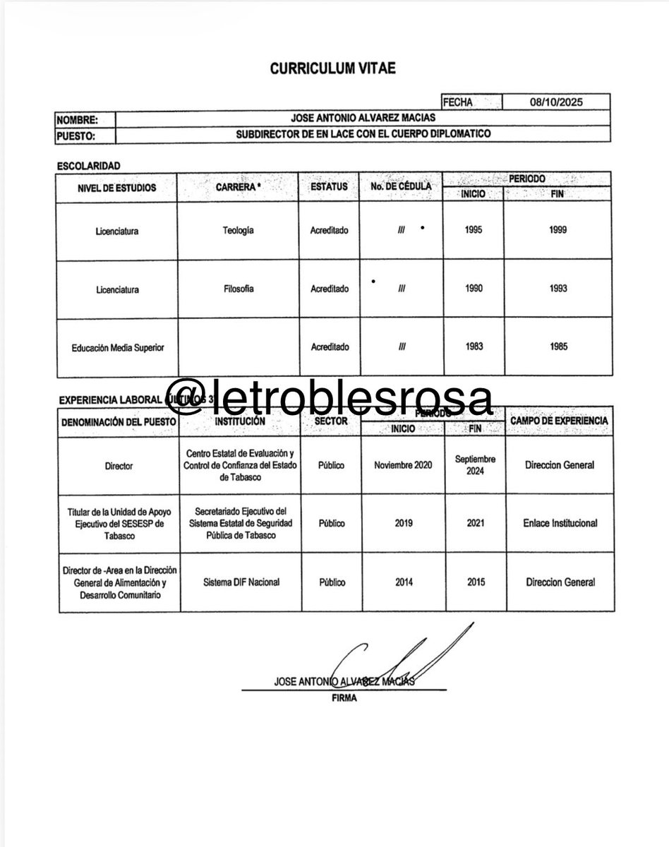 letroblesrosa's tweet photo. ‼️EXTRA EXTRA‼️ Entre 2020 y 2024 certificó a los policías de Tabasco… se sabe que varios eran de La Barredora de Hernán Bermúdez.

Hoy es el subdirector de “enlace con el cuerpo diplomático” del @senadomexicano 

¡Válgame!, diría @beltrandelrio 

@Excelsior 

https://t.co/QqEgSQbjxQ