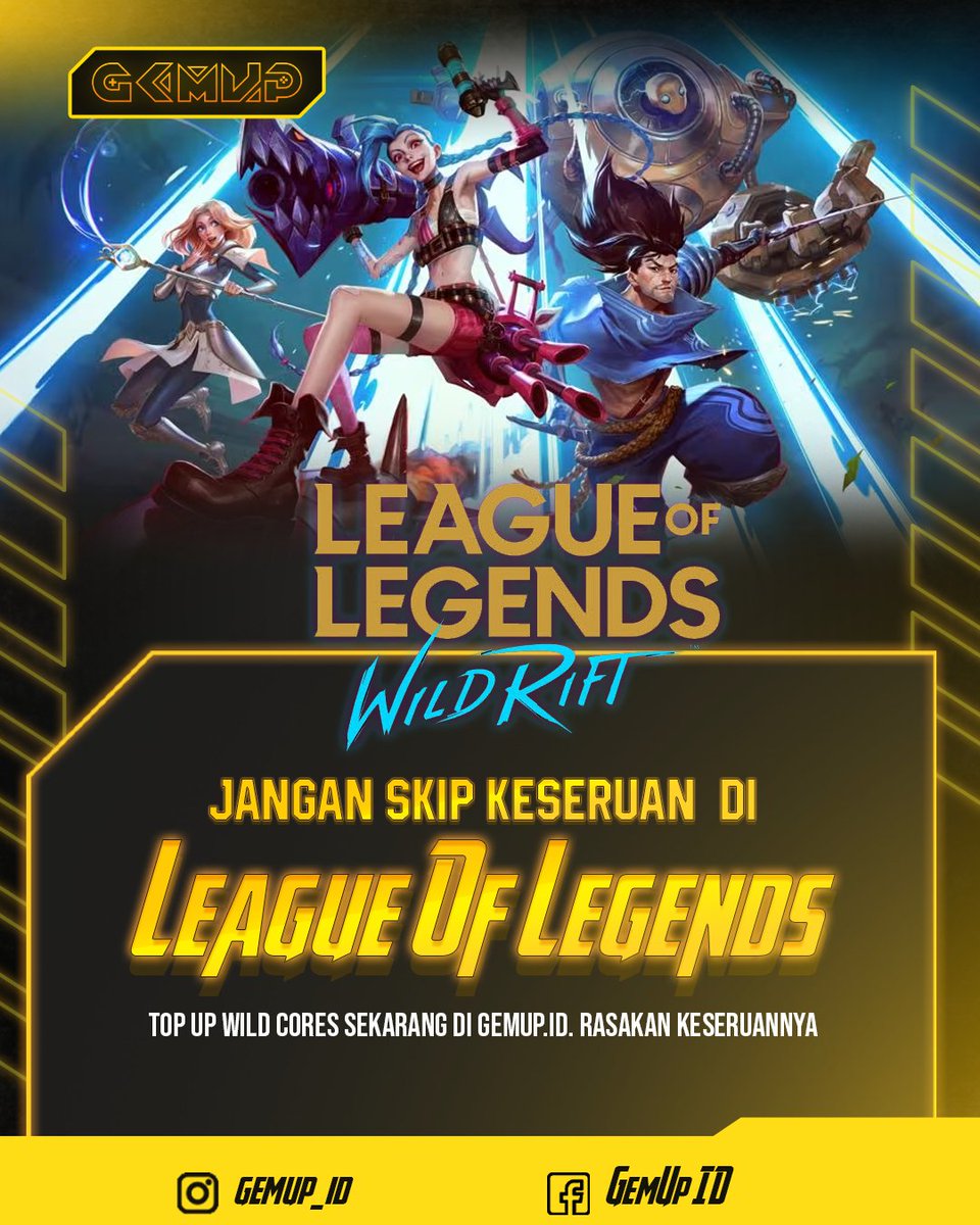 gemup_id's tweet photo. 🎮 Push rank makin seru di League of Legends: Wild Rift! Top Up Wild Cores di GemUp untuk beli skin, Battle Pass, dan champion favorit dengan proses cepat, aman, serta harga bersaing. Saatnya jadi MVP di Rift! ⚔️

#GemUp #WildRift #TopUpWildCores #LeagueOfLegends #TopUpGame https://t.co/laVL84gtYd