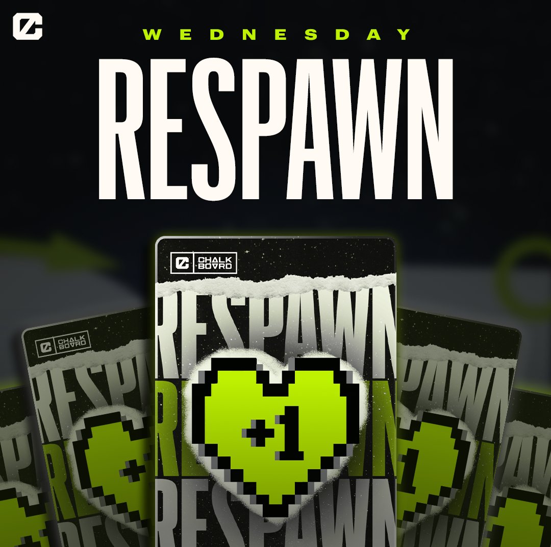 ChalkboardHQ's tweet photo. Wednesday Respawn 🦾

We're giving away 20 Respawn Cards today! To enter, just repost &amp; reply with the following:

▪️ Your Chalkboard username  
▫️ A pic of a losing entry from this week    

Must be following to be eligible 🖋️ https://t.co/TAwkKNWebw
