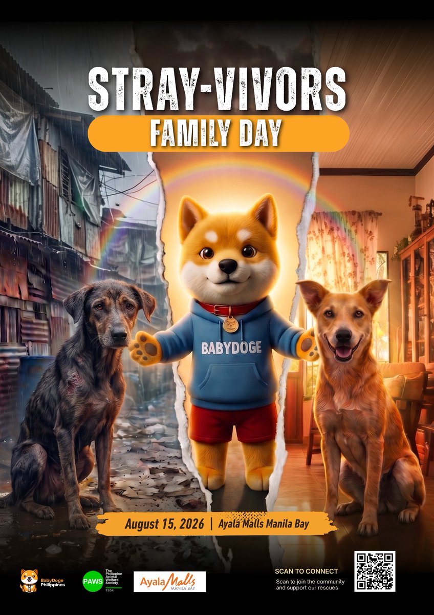 BabyDoge's tweet photo. 🇵🇭 The Philippines wasn't a random stop for Baby Doge.

It's one of the biggest, most active Baby Doge communities, people who showed up early and stayed through every crash. It's also one of the fastest-growing crypto adoption markets in Southeast Asia. That's not a coincidence.

So when we look at where to put real resources, not just attention, but donations, partnerships, actual boots on the ground, this is one of the first places on the list.

📅 August 15, Ayala Malls Manila Bay. STRAY-vivor Family Day.

This is what the mission actually looks like when it leaves the timeline and shows up in person.