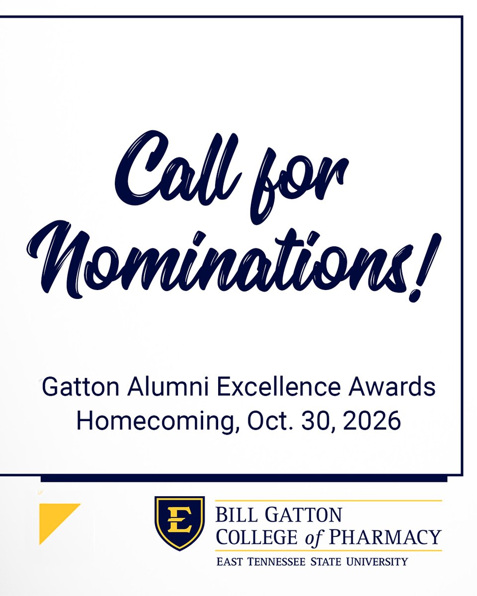 ETSUpharmacy's tweet photo. Do you know an outstanding Gatton graduate?
Nominations are now open for Gatton's Alumni Excellence Awards!
Learn more and submit a nomination: https://t.co/pTZZXZOD7z
#GattonRxAlumni #GattonRx #PharmacyLeadership 👏🥼 https://t.co/wfESOLffd2