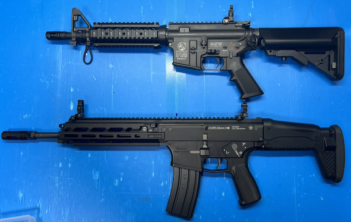 Sk57p9fHGM9337's tweet photo. #20式小銃 サイズ比較
①#89式小銃 (マルイ)やっぱ長いね
②#CXPAPE ほぼ同サイズになるようアウター延長(#ICS )
③#HK416A5 (T8/CGS)
④#M4CQB (マルイ)
そして構えた瞬間気付く!私の構えは左手の親指が怪我する持ち方だったから、槓桿(コッキングレバー)は、反対側にしておこう😅 https://t.co/XYgGoHMhMl