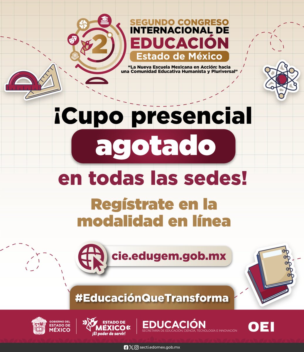 secti_edomex's tweet photo. 🙌 ¡Gracias por la extraordinaria respuesta!

El 2° Congreso Internacional de Educación ha agotado sus cupos presenciales en todas las sedes. Todavía estás a tiempo de sumarte a este espacio de aprendizaje y diálogo desde la modalidad virtual. 

🌐 https://t.co/fVCG6J1bym https://t.co/BrPsXm6o2F