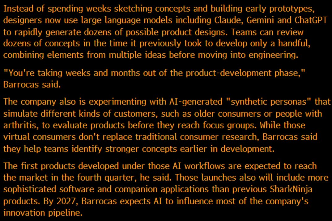 negligible_cap's tweet photo. I love Shark Ninja (awesome company and management). Mark Barrocas is great.

Good example of a non-tech company seeing material benefits from AI: https://t.co/iDJtFzfVhz