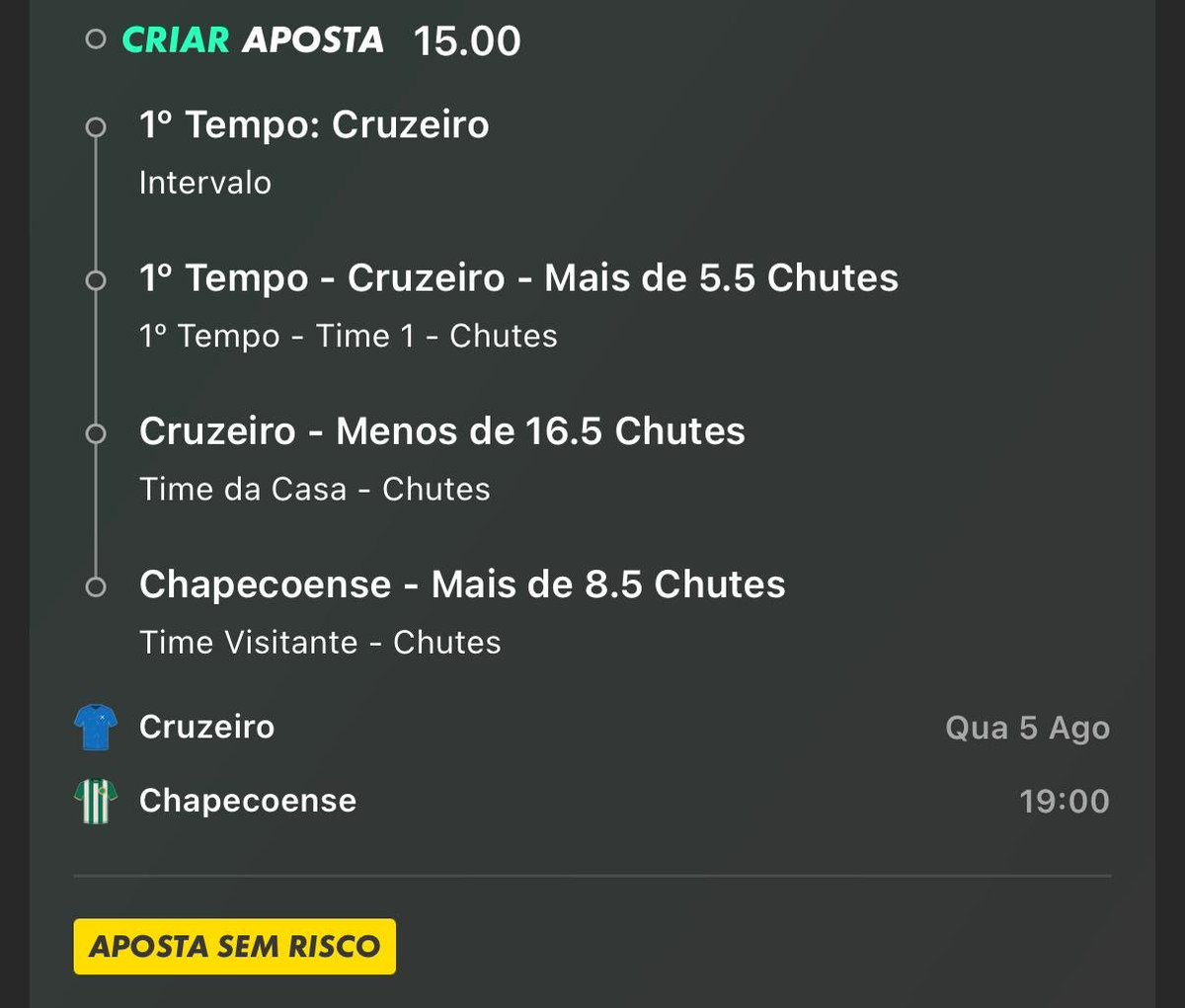 lucasfelipetips's tweet photo. 🍀 PROMOÇÃO "APOSTA SEM RISCO" BET365

Bet365 disponibilizou uma "Aposta Sem Risco", em caso de red, ela reembolsa o valor em crédito de apostas (consultar termos e condições, valor varia de cada conta).

Montei essa pra mim no jogo do 🦊 Cruzeiro x Chapecoense 🏹 em Odd 15.

🔗 https://t.co/B8RcoIb1v0

🔞 Ministério da Fazenda adverte: Aposta não é investimento. BET365 - Autorizado pela Portaria SPA/MF Nº 250, de 07/02/2025. Aplicam-se T&Cs #PUBLI