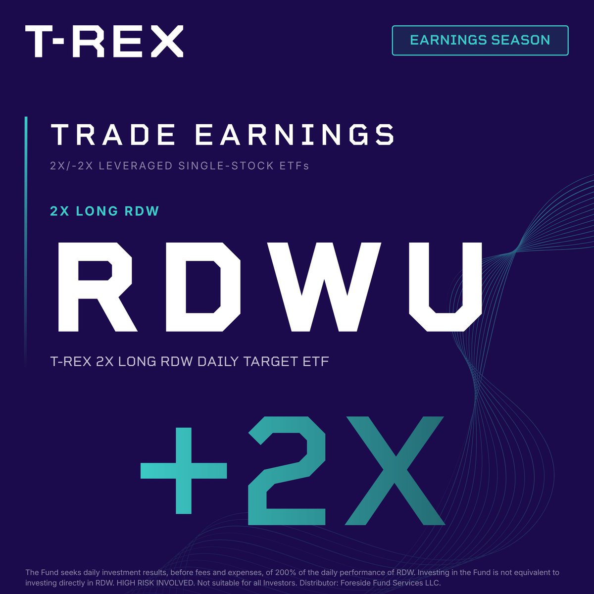 REXShares's tweet photo. $RDW  reports earnings after the bell today:

Q2 EPS: -$0.13 est.
Q2 Revenue: $107.66M est., up from $61.76M YoY

$RDWU  offers 2X daily long exposure to $RDW, from the T-REX Daily Target ETF lineup.

Fund details:
https://t.co/yTogGA0uQL https://t.co/19ANrpTvNe