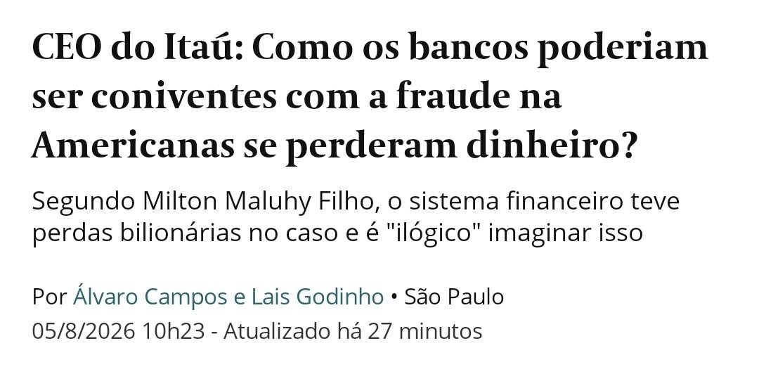 giraldirenato's tweet photo. Filho feio ninguém quer assumir. Só esqueceu de dizer que, durante anos, os bancos também ganharam muito dinheiro com a Americanas. https://t.co/VsYdy251X4