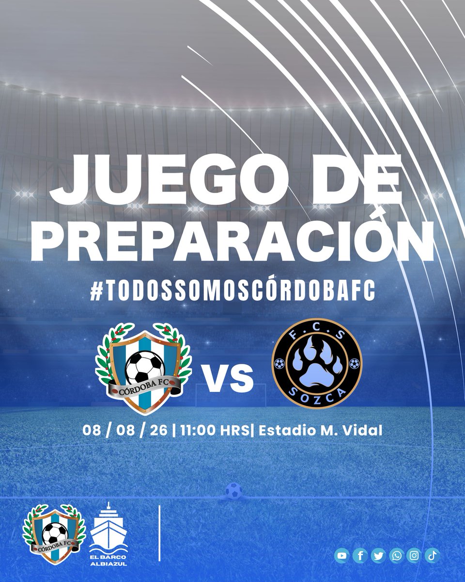 jantoniomarin's tweet photo. Listo nuestro siguiente juego de preparación; este fin de semana recibimos al FCS Soszca que dirige nuestro ex entrenador José Luis González China; acceso gratuito. ¡Los esperamos!

#ElBarcoAlbiazul 🛳⚓
#CórdobaFCEsActitud 🏆⚽
#HastaSerCampeón 💙🤲🏻 https://t.co/cwQIZGyBMO