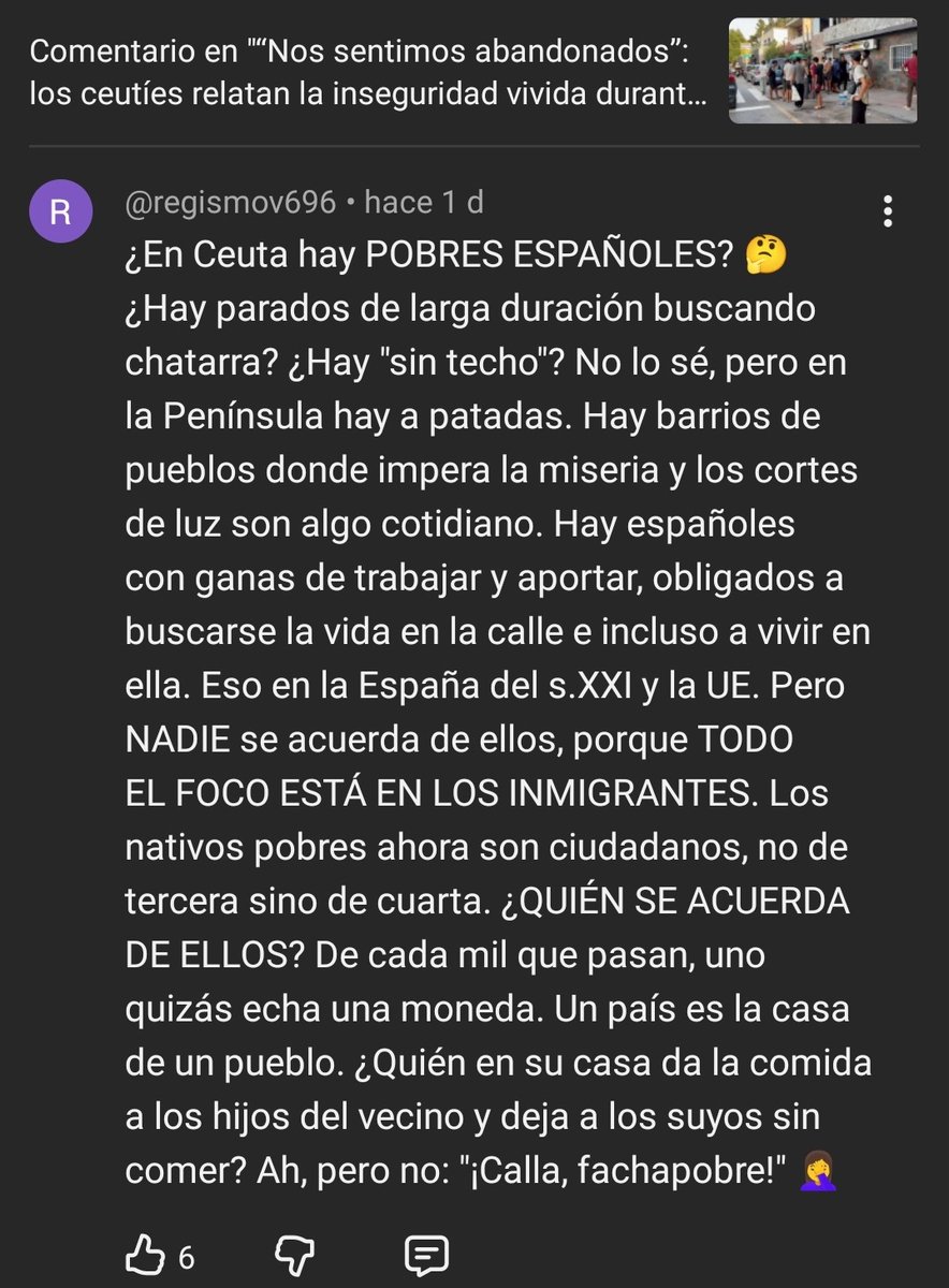 RegisMov's tweet photo. ¿En #Ceuta hay pobres españoles? 🤔
¿Quién se acuerda de ellos?
(¡Calla #fachapobre!) https://t.co/lEfhvvOxQL