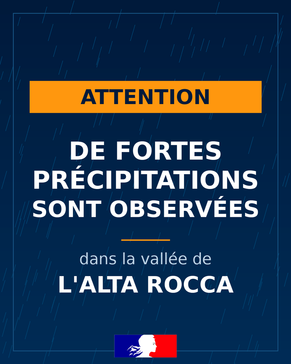 Image de Préfet de Corse préfet de Corse-du-Sud - 🌧️ 𝗔𝗧𝗧𝗘𝗡𝗧𝗜𝗢𝗡 — 𝗙𝗢𝗥𝗧𝗘𝗦 𝗣𝗟𝗨𝗜𝗘𝗦 𝗘𝗧 𝗖𝗛𝗨𝗧𝗘𝗦 𝗗𝗘 𝗚𝗥𝗘̂𝗟𝗘
De fortes plui