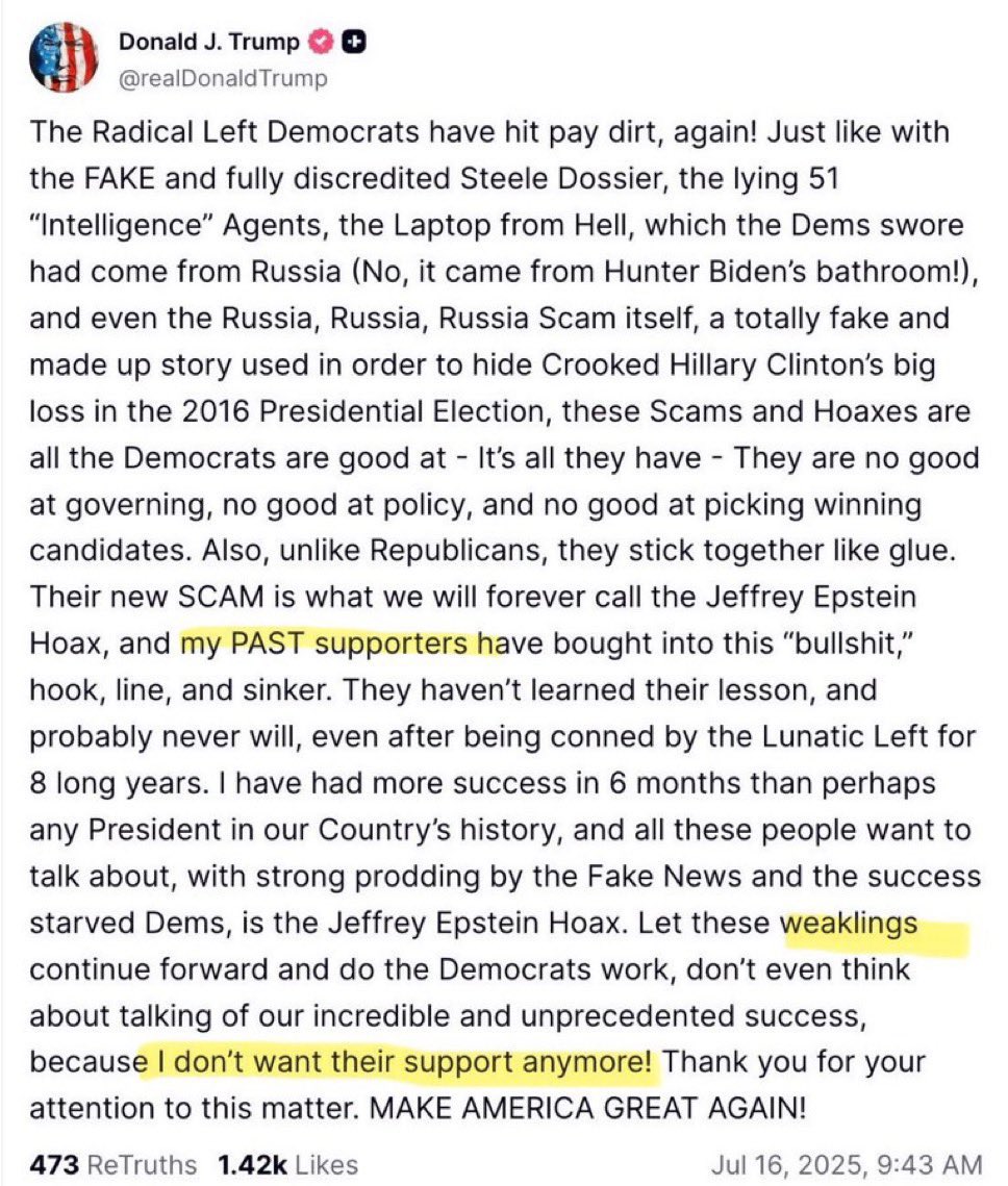 TheGrouch444's tweet photo. @RepThomasMassie Trump already told us that if we want accountability for Epstein that he doesn’t want our support. I recieved the message. https://t.co/ula7l2ngYm