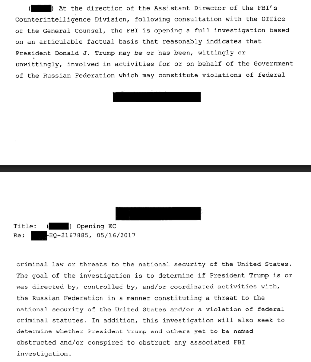 kyledcheney's tweet photo. The docs released here say the FBI was investigating whether Trump was "wittingly or unwittingly" manipulated by the Russians — a potential counterintelligence threat. The investigation was handed to Mueller the next day. https://t.co/f7FuNrHLyJ https://t.co/kvgsWj3SAN