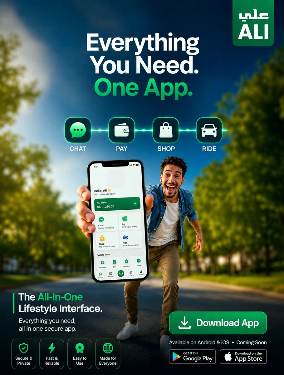 ali_app_'s tweet photo. Everything you need, All-In-One app

Chat, pay, shop, and ride all in one secure, fast, and easy-to-use app. Experience a smarter way to stay connected and get things done with ALI.

📲 Coming soon on Android &amp; iOS.

#ALI #SuperApp #OneApp https://t.co/JG2zLdtOjM