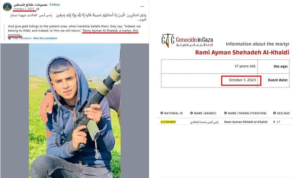 Aizenberg55's tweet photo. Hamas' child soldiers participated in 10/7, such as 17-year-old Rami Al-Khaidi, praised by family for his actions that day. He is one an estimated 1,800 child soldiers killed in the Gaza war. Not a single "human rights" NGO has commented on this abuse of children by Hamas &amp; PIJ. https://t.co/1hINzk4HW1