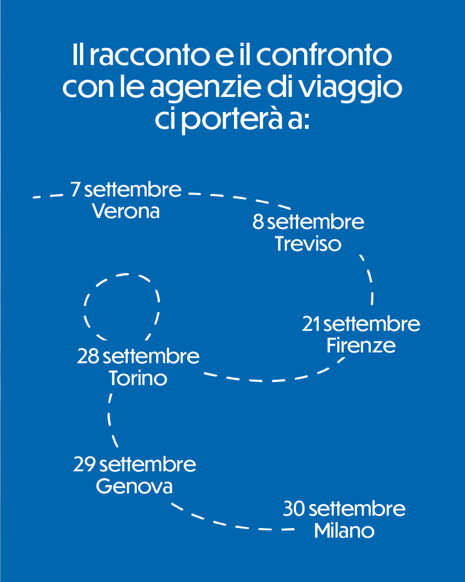 bitmilano's tweet photo. A settembre #RoadtoBit torna in giro per l'Italia per incontrare le agenzie di viaggi, ascoltare la voce del settore e costruire insieme il percorso verso #Bit27.

Segui tutte le tappe su https://t.co/H62D5YOHon

#BitMilano #MakingTravelHappen #FieraMilano https://t.co/BffrwqIYbJ