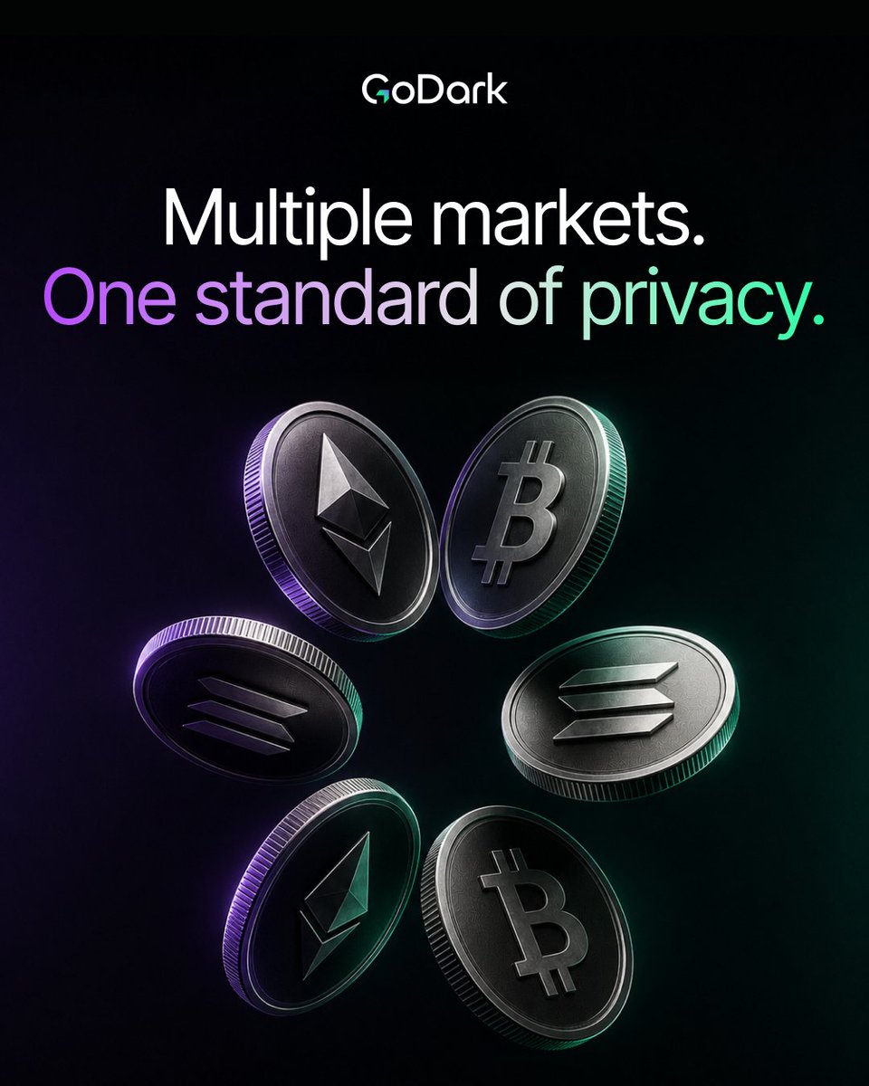 GoDark's tweet photo. From perpetuals to spot, trade across crypto markets without broadcasting your position or intent.

One standard of privacy across markets. Coming soon.

Trade in the dark. https://t.co/BI9coMHjGD