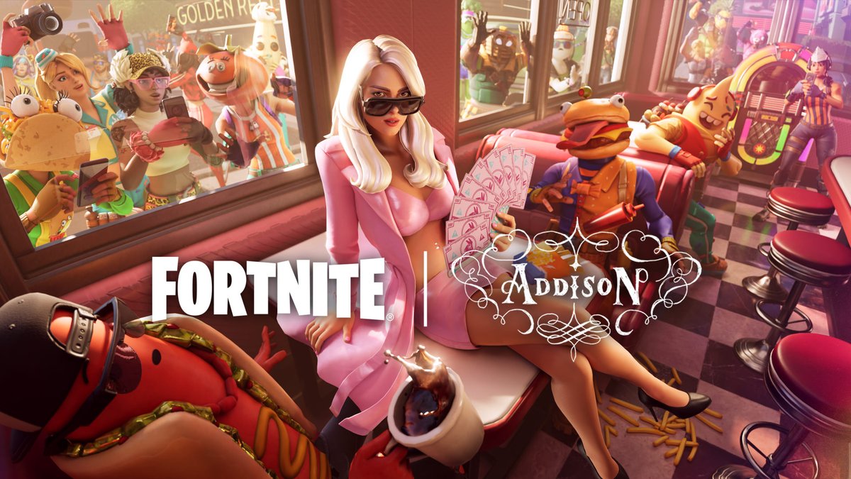 Fortnite's tweet photo. Served hot 🫠 Addison Rae joins Fortnite tomorrow https://t.co/Hn4LdLidFA