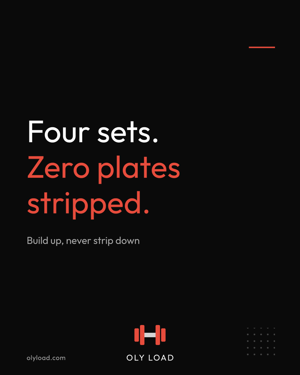 Jinkaid's tweet photo. Four sets. Zero plates stripped. Sequence the whole session so the bar builds up and never gets torn down mid workout. https://t.co/HHNavN7JGs #barbell #powerlifting https://t.co/7snfM0OiC4