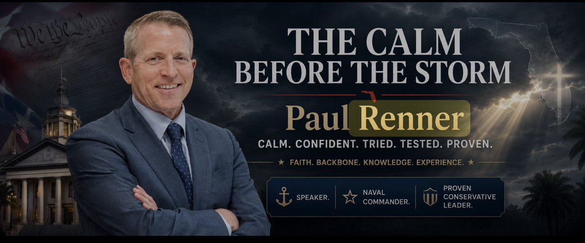 SMaga808's tweet photo. @annvandersteel Paul Renner was a Navy veteran, served for 20 years, was in Iraq &amp; Afghanistan. 
What many don't realize is he was Speaker of the Florida House of Representatives and worked with DeSantis to craft &amp; help pass the bills which make Florida the envy of all other states.
#FloridaGov https://t.co/fgjPttovkf