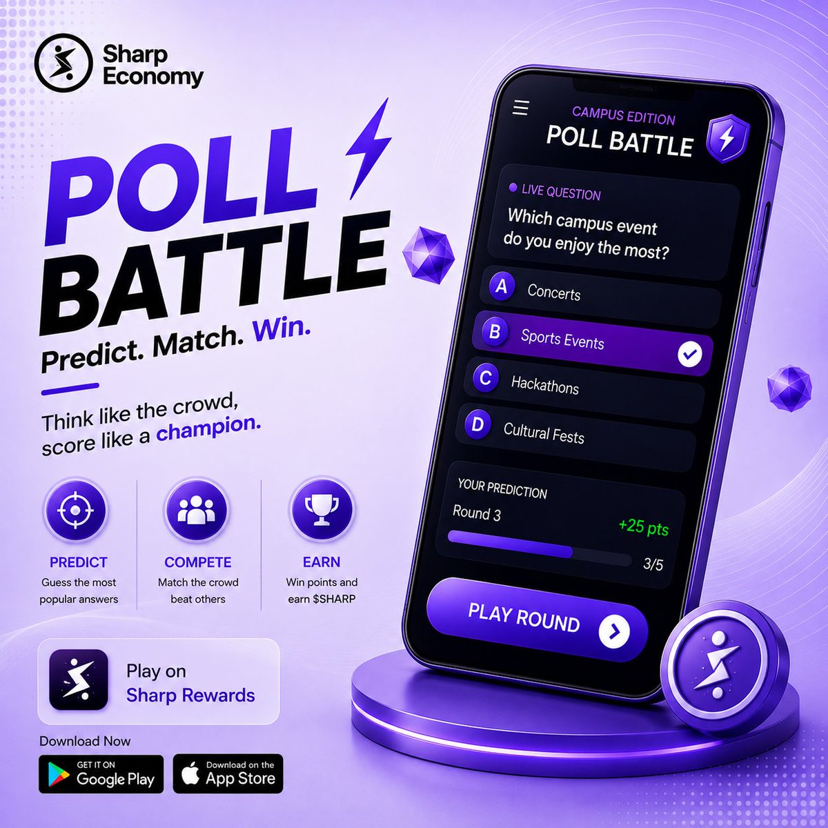 SharpEconomy's tweet photo. 🤔 Think you know what the majority will pick?
Prove it in Poll Battle.
🎯 Predict.
🏆 Compete.
💜 Earn $SHARP.
Download Sharp Rewards and start playing.
https://t.co/vd6NS3VSnK
#PollBattle #SharpRewards #SharpEconomy #Web3 #GameFi https://t.co/lppKg1RLn6