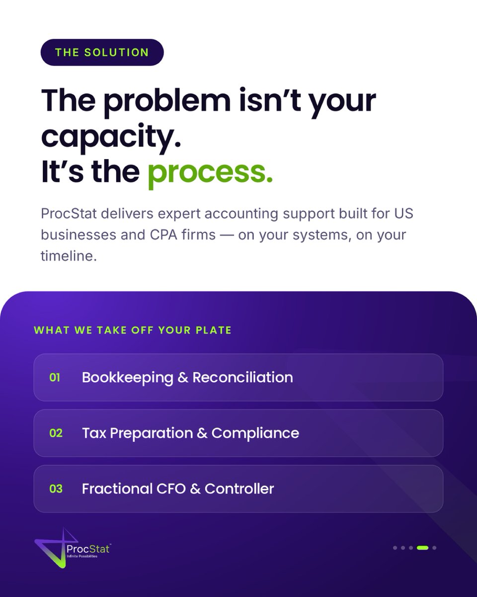 ProcStat_'s tweet photo. Is your CPA firm drowning in bookkeeping? Stop losing advisory hours to manual data entry! ProcStat provides expert outsourced accounting to help you scale without adding overhead. Visit https://t.co/XoTYU6O8R2!  

#CPAFirms #OutsourcedAccounting https://t.co/QmYVaqVpfI