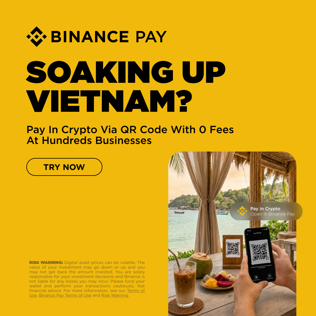 binance's tweet photo. Go with the coastal flow. 

One app to pay with crypto across Vietnam’s beachside stops. 📲

Only for international tourists. 

Know more → https://t.co/H8s3d1Jvxg https://t.co/QrBy10wuZN