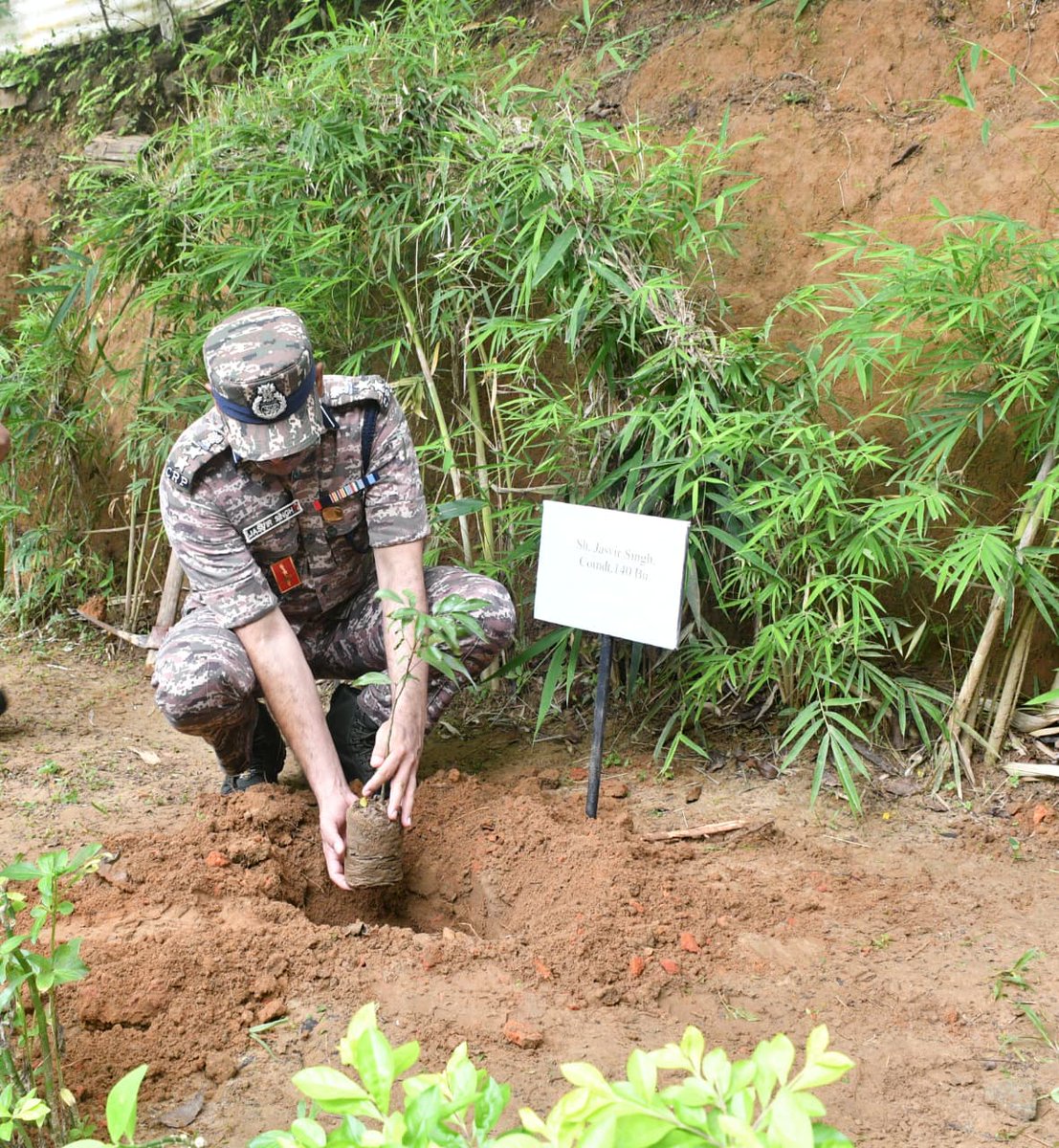 crpf140bn's tweet photo. As part of the nationwide Van Mahostav campaign, a tree plantation programme was organised at 140 BN CRPF Headquarters, Dhalai, Ambassa, Tripura. The event was led by Shri. Jasvir Singh Commandant, who planted saplings alongwith other officers and jawans of the Battalion. https://t.co/HhyoqZTSKP