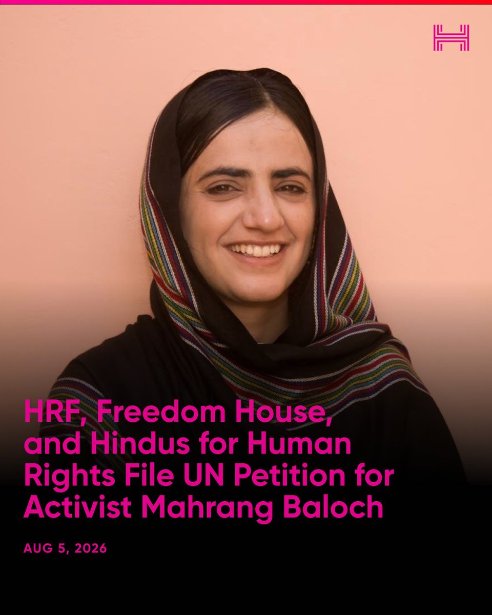 HRF's tweet photo. Together with @freedomhouse and @Hindus4HR, HRF filed a petition on behalf of Baloch human rights defender Dr. Mahrang Baloch, who is serving two life sentences on politically-motivated charges in Pakistan. https://t.co/saWCHUAtyu