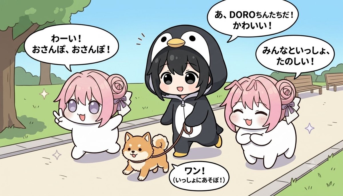 panicbluedoro's tweet photo. ググガガちゃんと犬の散歩をするDoroちゃんず。
#doro #gugugaga https://t.co/euN9rkYlAv
