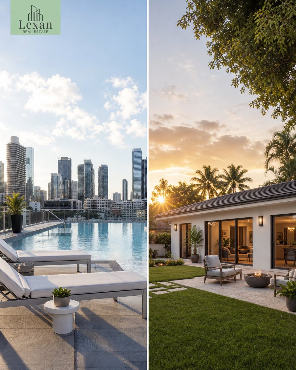 Lexan_RE_Miami's tweet photo. Condo with a rooftop pool or a single-family home with a backyard? 🏊 🌿

This is the #1 conversation we have with Miami first-time buyers. Both are genuinely desirable, and there's no obvious winner.

It comes down to how you want to live. Drop your pick below. 👇 https://t.co/ctmngOAGiI