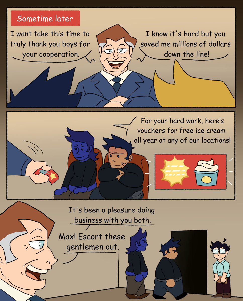 Jet_pufnstuf's tweet photo. Blue Handed: Panels 11-14

Welp it's a wrap! In the end...corporate greed always wins LMAO. Thank you everyone for tuning in💙💙💙 https://t.co/QAmHxVBrGk