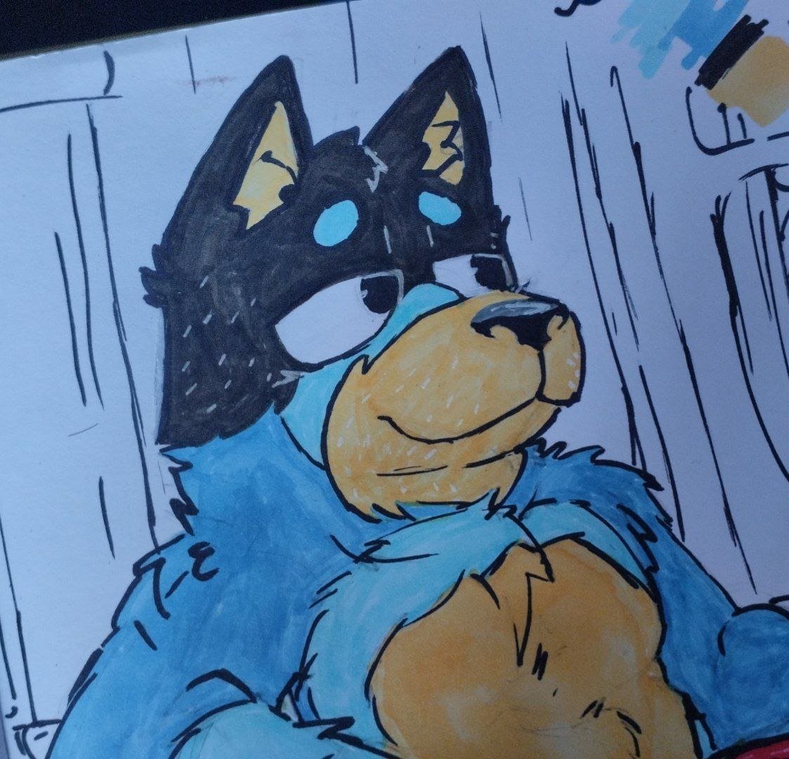 dedopuck's tweet photo. I decided to publish this drawing separately #blueyart #bandit_heeler #furry #furryart https://t.co/o6mAgCg7LR