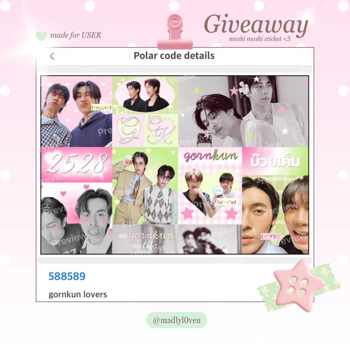 madlyl0veu's tweet photo. pls rt before using .ᐟ
#giveawayUSER 

moshi moshi sticker (4*6)
💌 igloo code : 588589

for personal use only 
𓏵 don’t resell or redistribute. 

{ ปริ้นท์แล้วเอามาอวดกันด้วยน้า อิอิ }

#PROXIEGorn #PROXIEChokun https://t.co/gdoowpSu5g