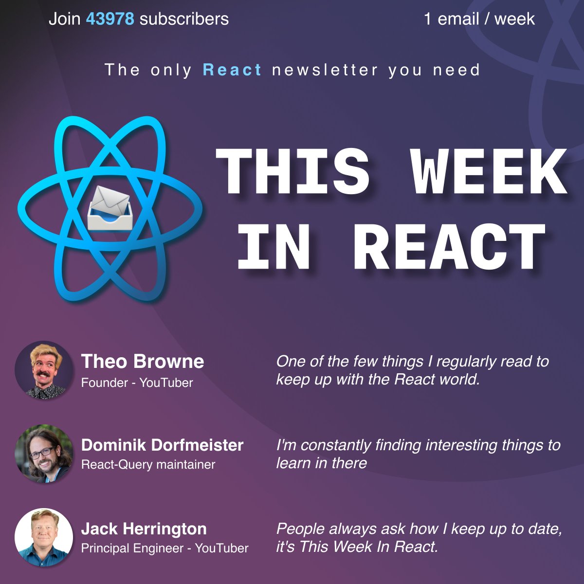 sebastienlorber's tweet photo. This Week In React 293

⚛️ 
- Next.js
- TanStack Table / Charts
- browser()
- React Aria
- MobX
- SWR
- WebMCP
- R3F
📱
- PlainText
- VisionCamera
- Gesture Handler
- Expo Simulators
- Firebase
- Voltra

🍿 Read: https://t.co/nE3H2FwqRx

✍️ @kowalskijakub20 @KatPodm @swmansion https://t.co/yVJCAgSp4j